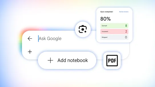 An illustrated image with icons and phrasing like "Add Notebook" and "Ask Google"