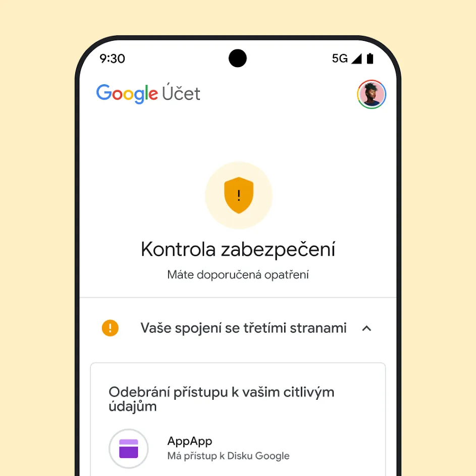 Obrázek uživatelského rozhraní kontroly zabezpečení Google.