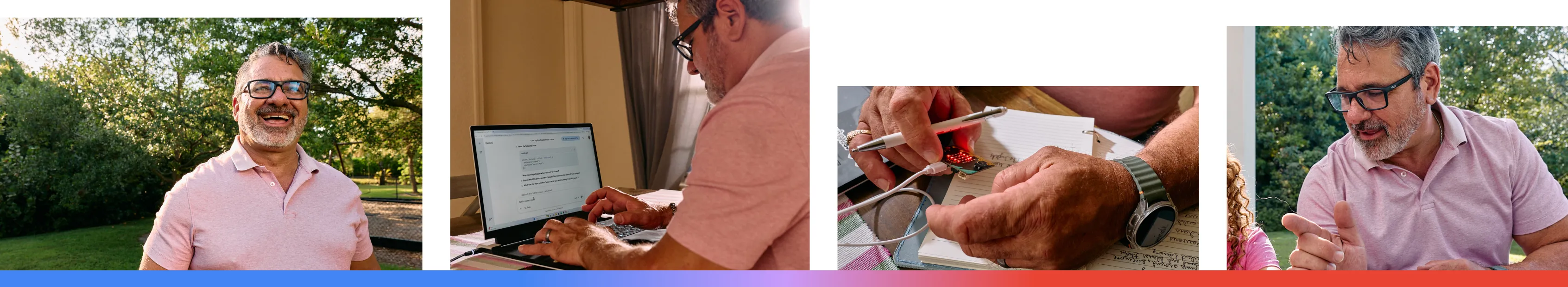 Four images of Dan J., a computer science and technology teacher based in Florida and graduate of Google AI Essentials