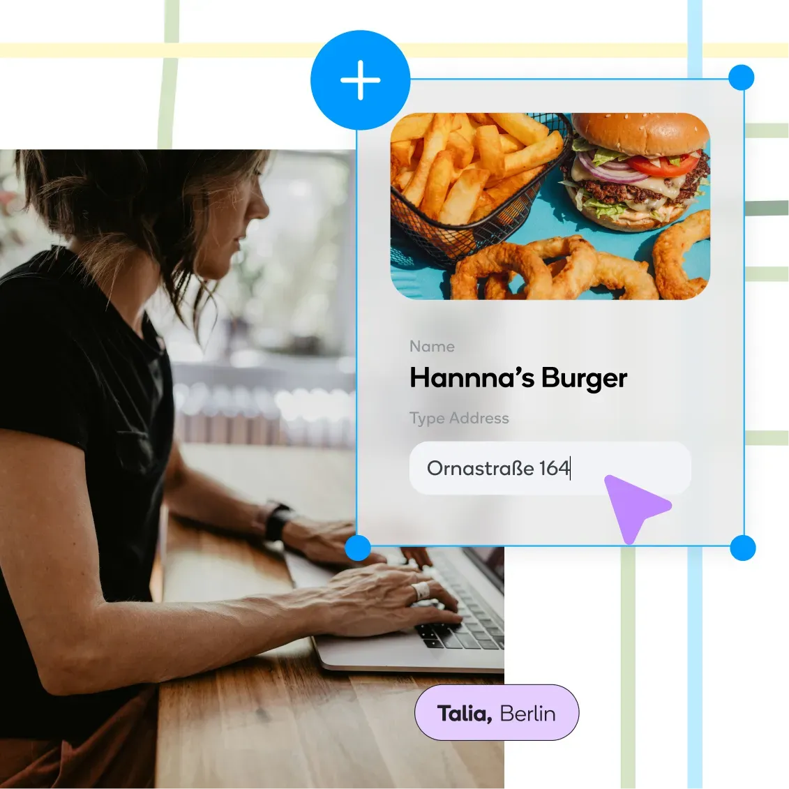 Waze map editor using a laptop to add local business address details to the live map