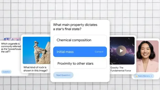 collage of snippets of Gemini chats focused on people, rock formations, and space