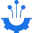Blue gear section with three circuit nodes extending upward.