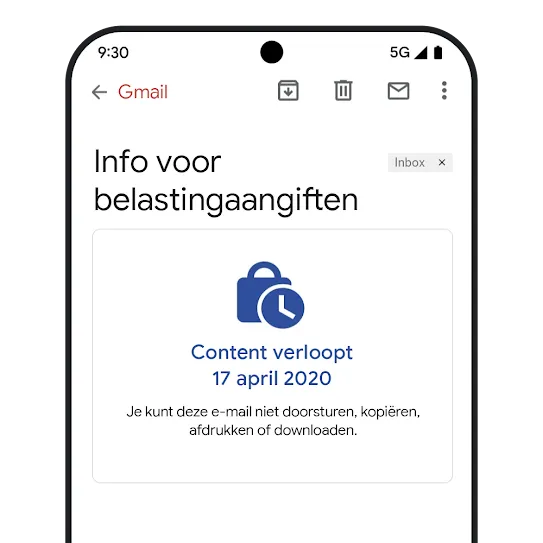 Afbeelding van vervaldatum bericht in Gmail
