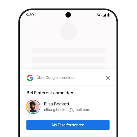 Smartphone mit der Benutzeroberfläche für die Anmeldung in Google