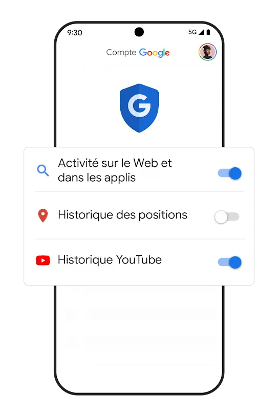 Image d'un téléphone avec les commutateurs de paramètres de l'historique.