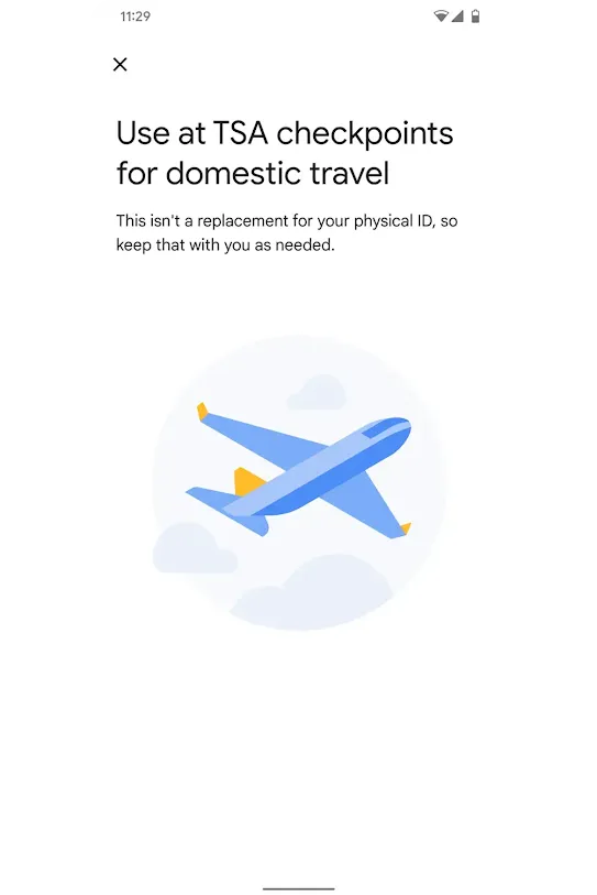 Google wallet with digital ID for TSA access and travel convenience.