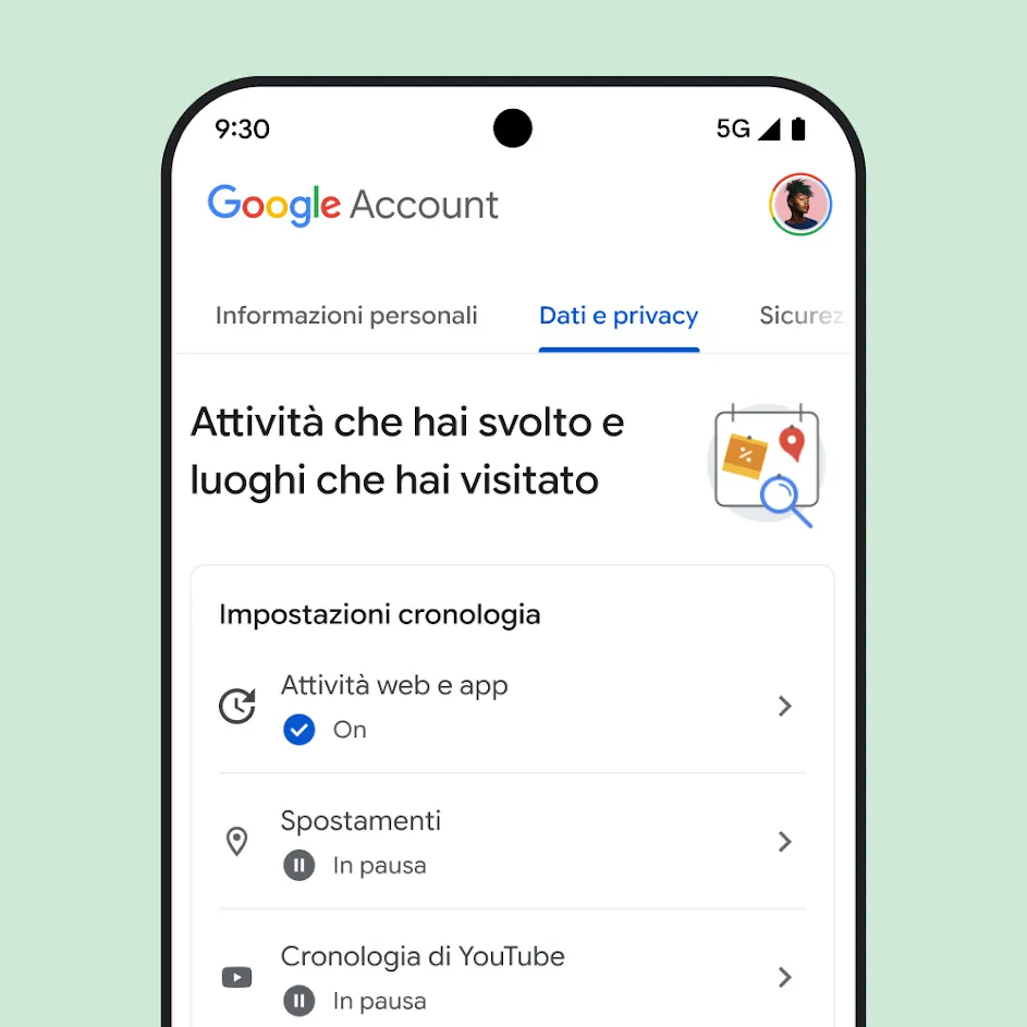 Immagine dell'UI dell'Account Google personale.