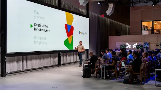 Google Play's GM, Sam Bright, speaks to press about Play serving as a Destination for Discovery