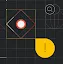 A geometric illustration on a dark grid, featuring a central target icon inside nested squares, a yellow speech bubble with an exclamation mark, and wireframe search and globe icons in the upper corner.