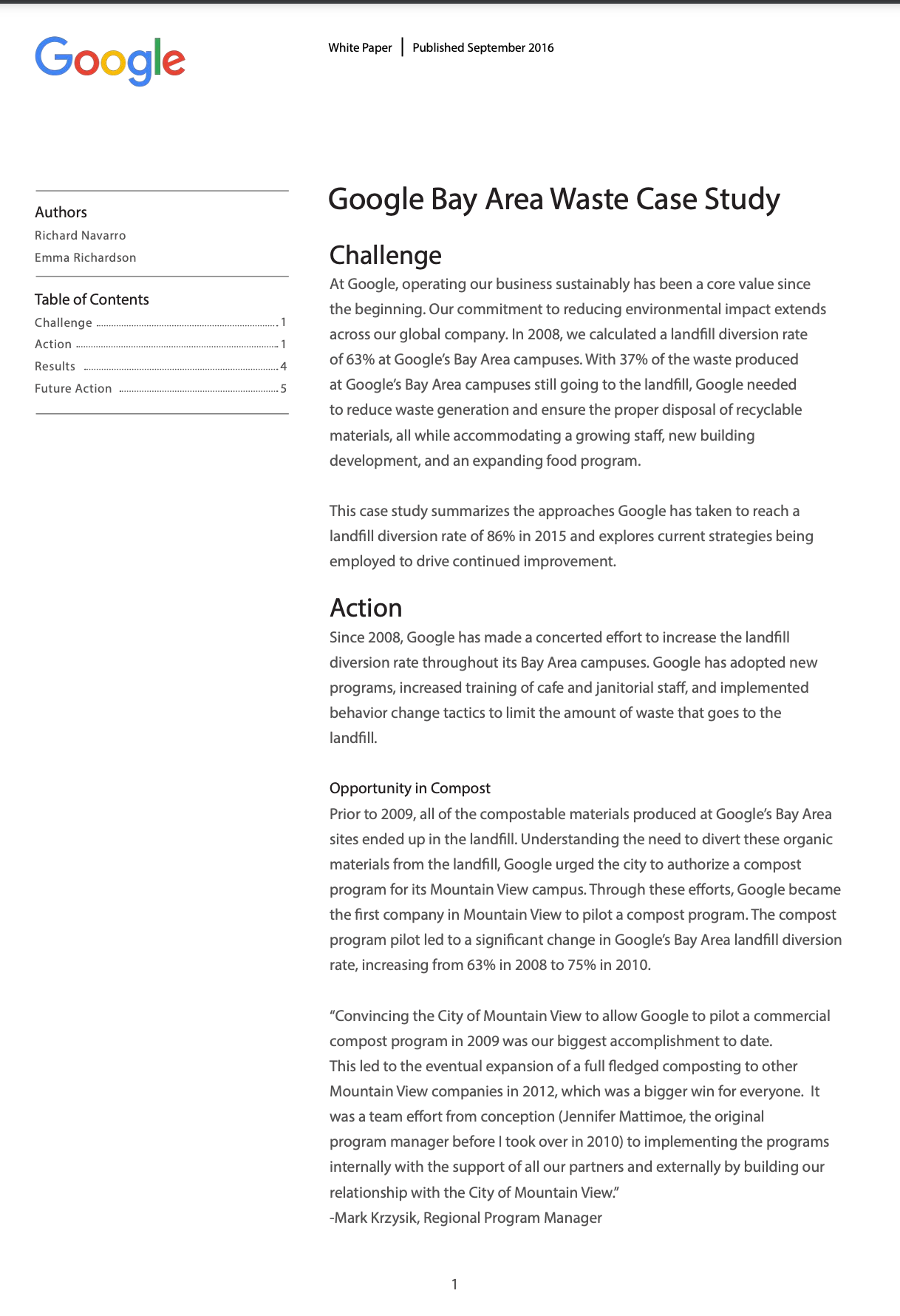 Cover image of a Google Bay Area Waste Case Study