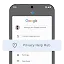 A mockup of a smartphone displaying the Google Account management screen with a "Privacy Help Hub" notification banner overlaid across the center.