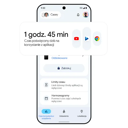 Obraz przedstawiający telefon z wynikami czasu korzystania z urządzenia. 