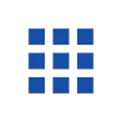 A minimalist icon featuring nine solid blue squares arranged in a perfect three-by-three grid, commonly used to represent an app launcher, menu, or gallery view interface.