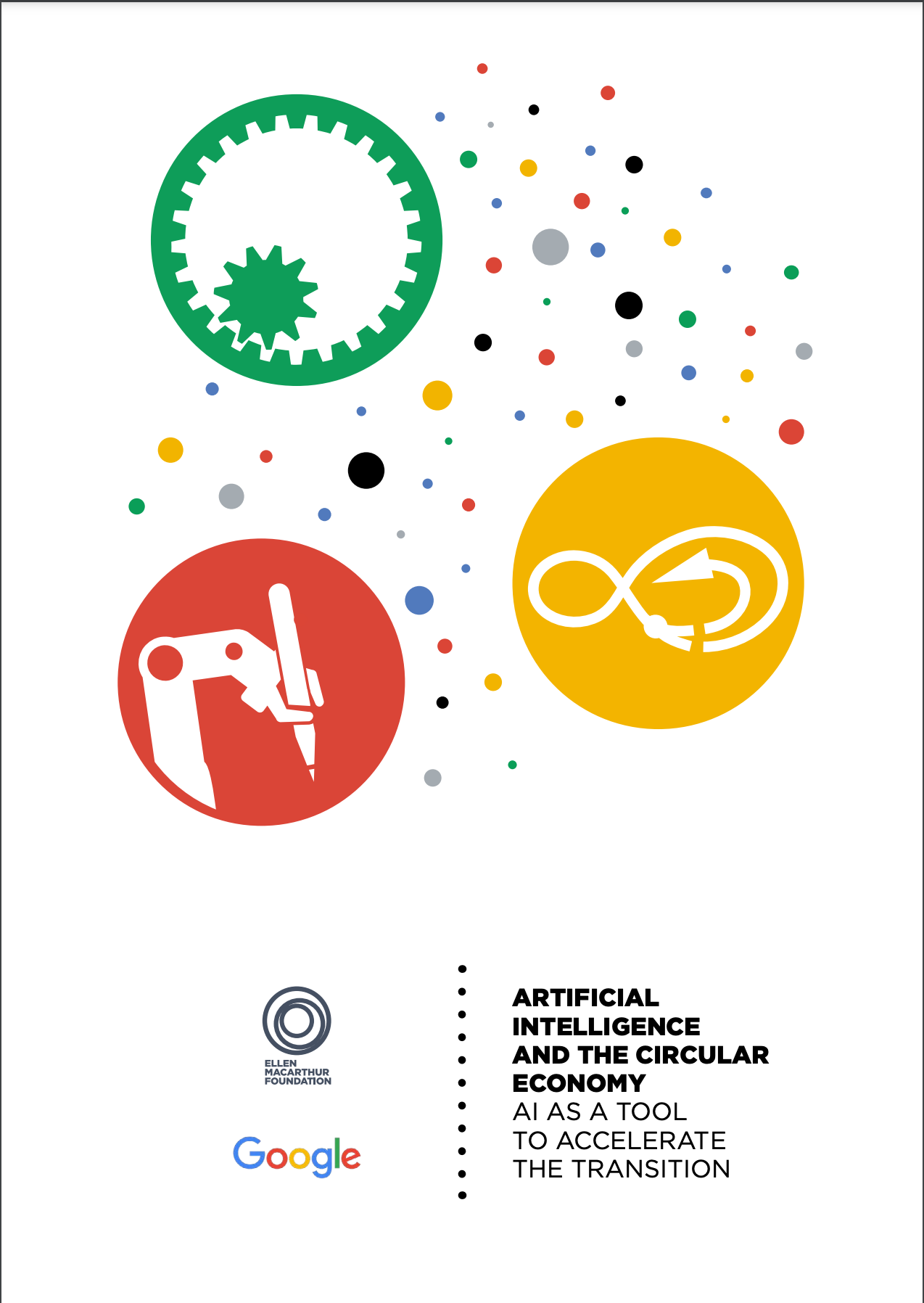 Cover image of a white paper titled: Artificial Intelligence and the Circular Economy: AI as a Tool to Accelerate the Transition