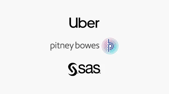 Uber, Pitneybowes & Sas Logo.