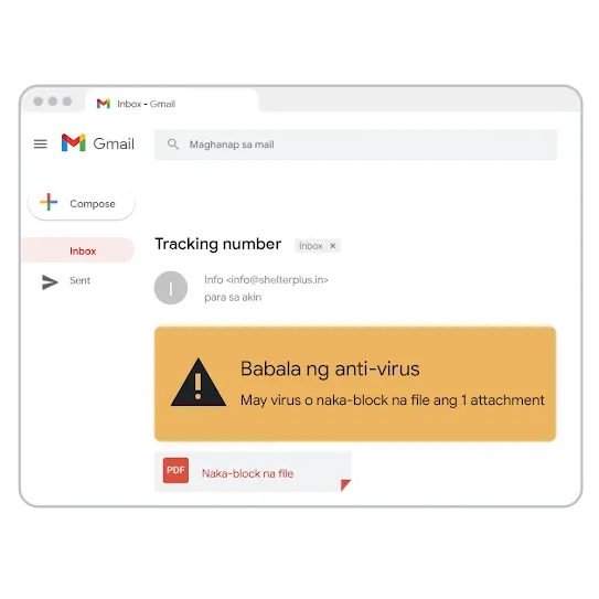 Graphic ng babala ng anti-virus sa Gmail