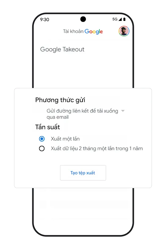 Hình ảnh minh hoạ một chiếc điện thoại có giao diện người dùng về các lựa chọn di chuyển dữ liệu.