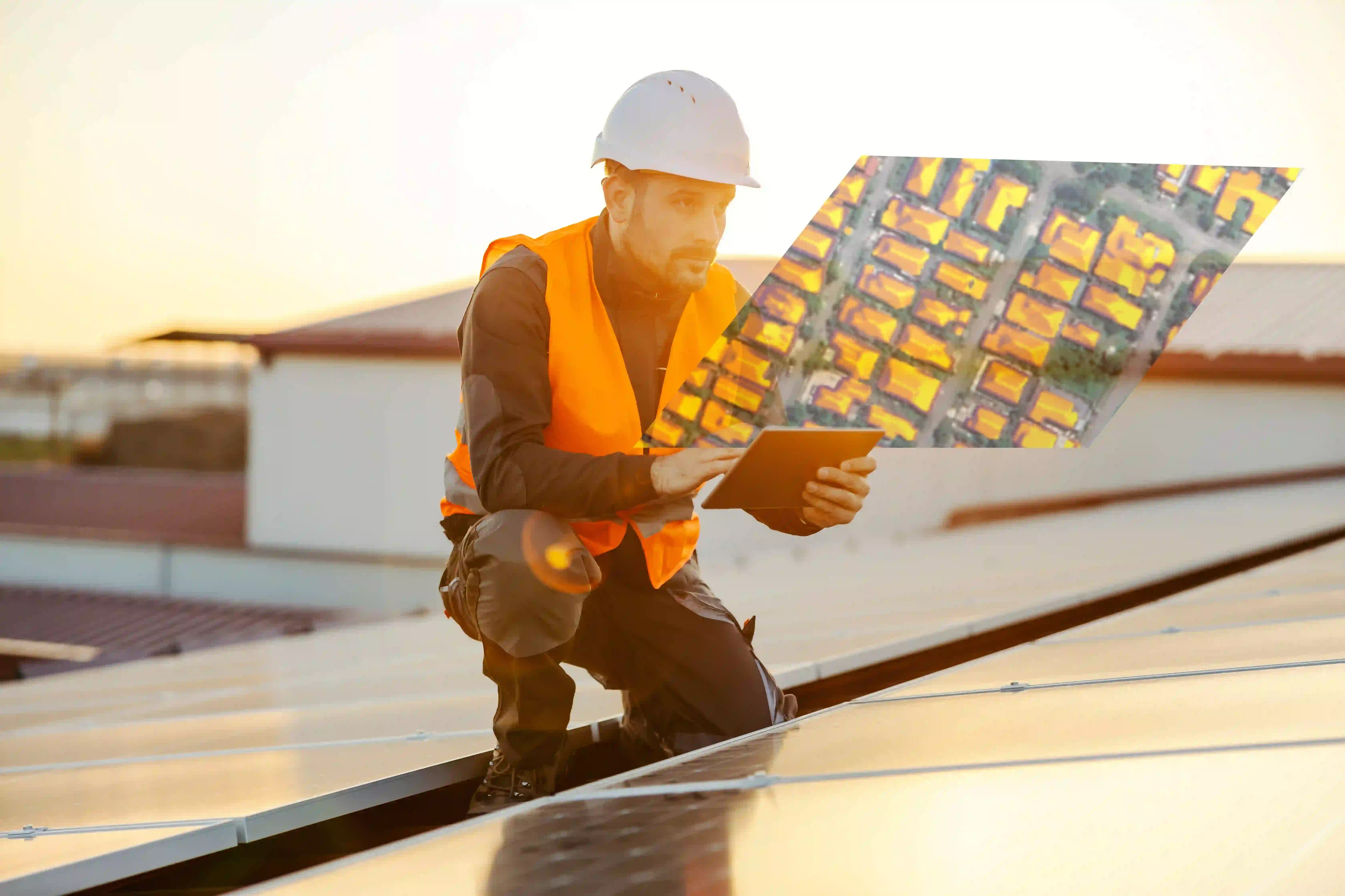 Solar installer using the Solar API technology on a rooftop