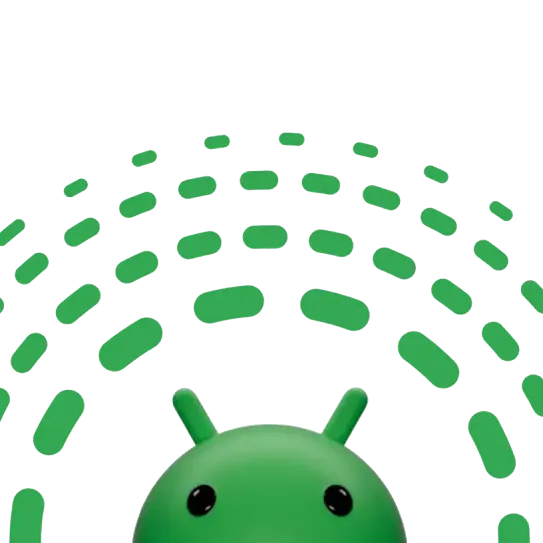 Green dotted lines form a protective arch above the green Android robot logo.