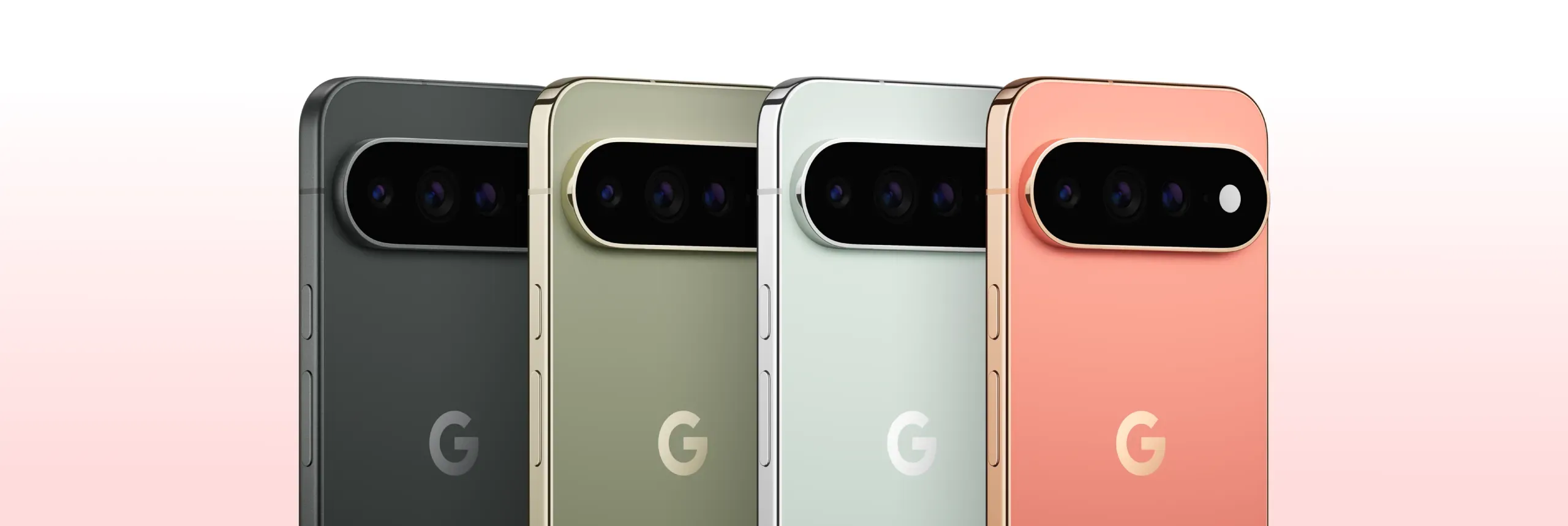 Four Pixel phones in different colors are shown side by side. 