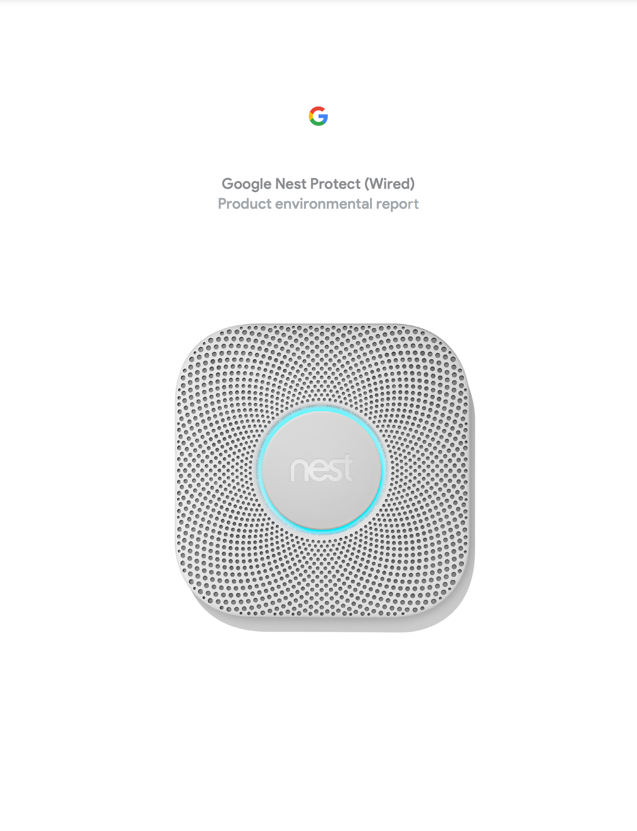 Cover image of the Google Nest Protect (Wired) Product Environmental Report