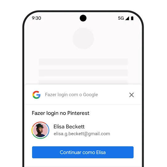 Smartphone mostrando a interface de login do Google.