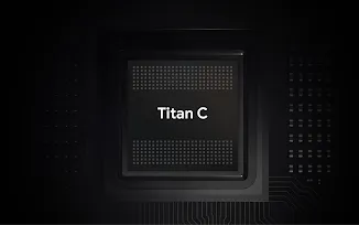 Graphic of a Titan C chip on a dark circuit board.