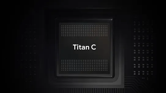 Graphic of a Titan C chip on a dark circuit board.