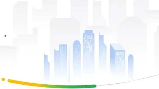 an illustration featuring dots and lines and the outline of a city