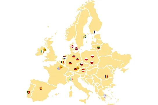 Map with the location of the Google offices across the EU