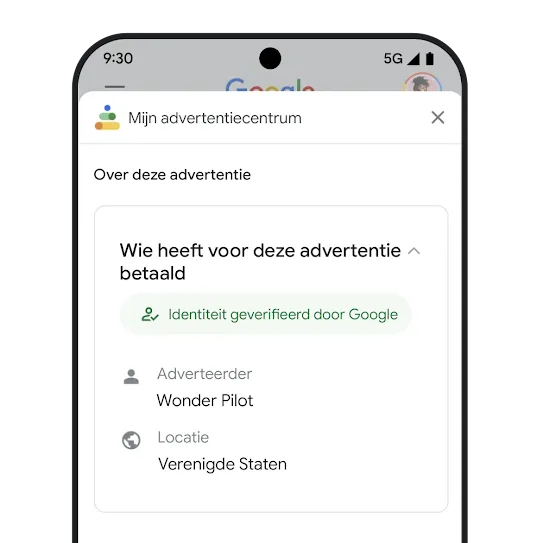 Voorbeeld van de pagina 'Wie heeft voor deze advertentie betaald' in Mijn advertentiecentrum. 