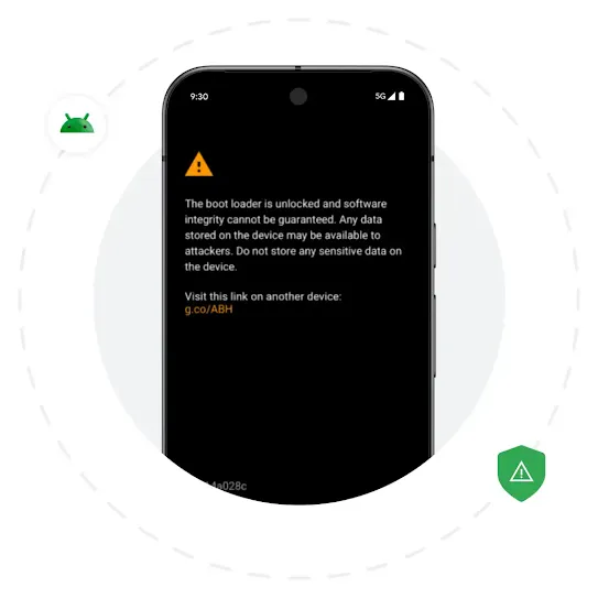A device screen showing a warning related to security features.