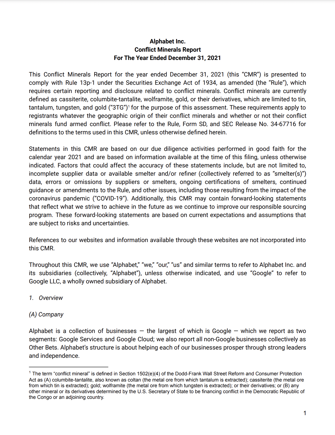 Cover image of the 2021 Conflict Minerals Report