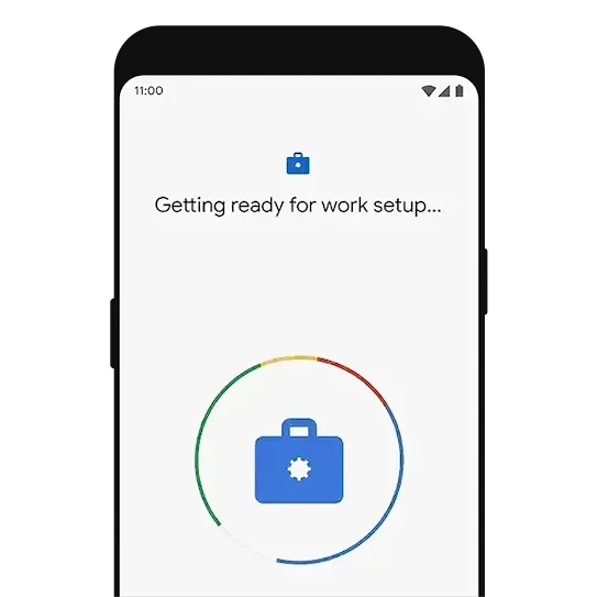 An illustration of Android Enterprise Management, showing work profile set up feature.