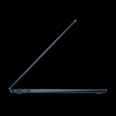 Googlebook laptop open, ultra-thin side profile.