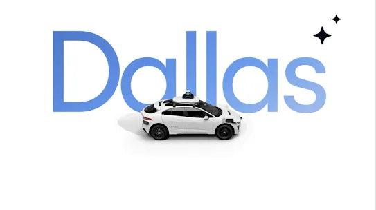A waymo car in front of the word DALLAS.