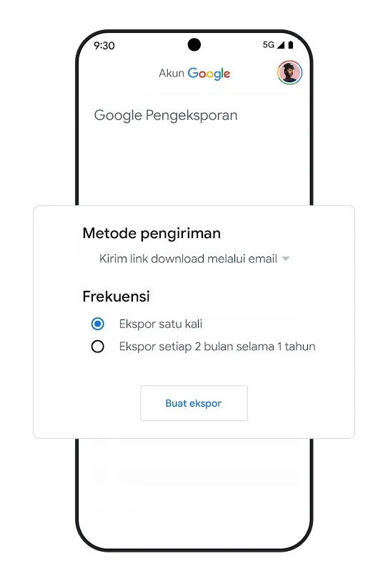Gambar ponsel dengan UI opsi portabilitas data.