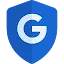 White Google 'G' logo centered inside a blue shield icon, representing security and protection.