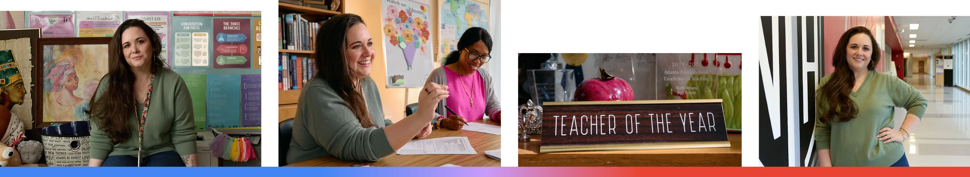 Four images of Caitlin T., a high school teacher based in Atlanta, Georgia, who completed Google’s AI training.