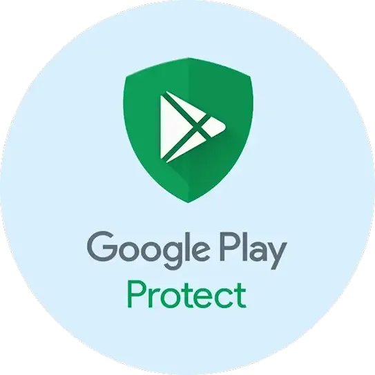 Google Play Protect shield logo is shown inside a light blue circle.