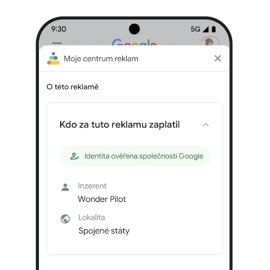 Obrázek stránky Kdo za tuto reklamu zaplatil v nástroji Moje centrum reklam. 