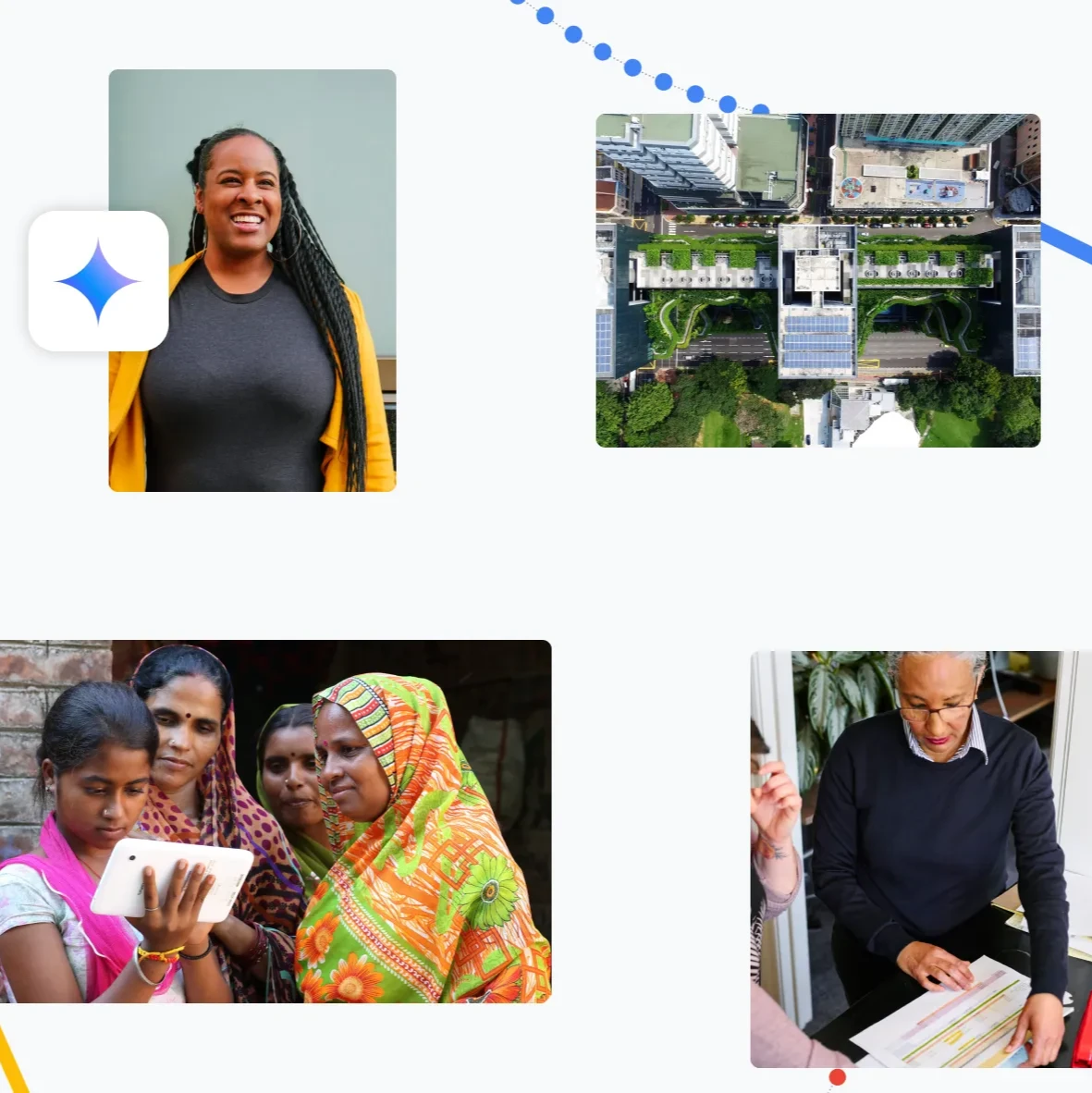 Collage on a white background showing people in multiple different life situations