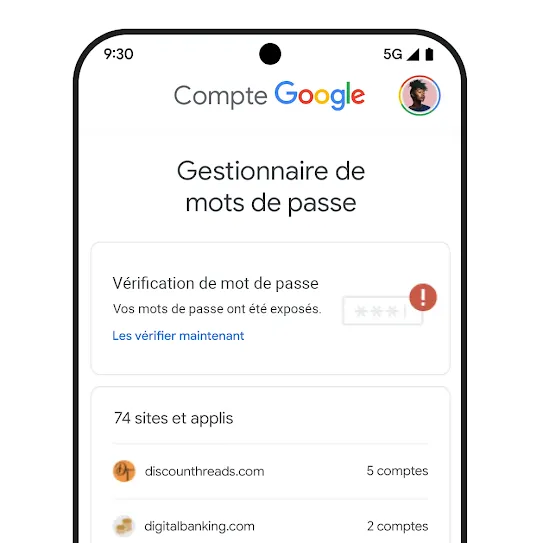 Image d'un écran de téléphone intelligent affichant la Vérification de mot de passe sous l'en-tête du gestionnaire de mots de passe.