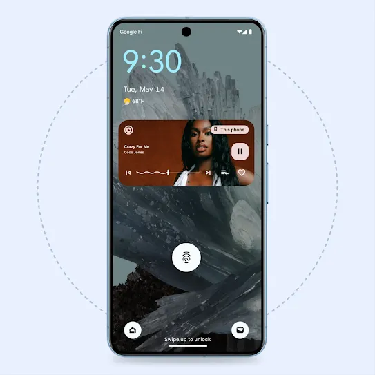 A central image of headphones is encircled by a phone and ringing icon. An alert bar says “You're hearing this phone - Tap to switch back to last device.”