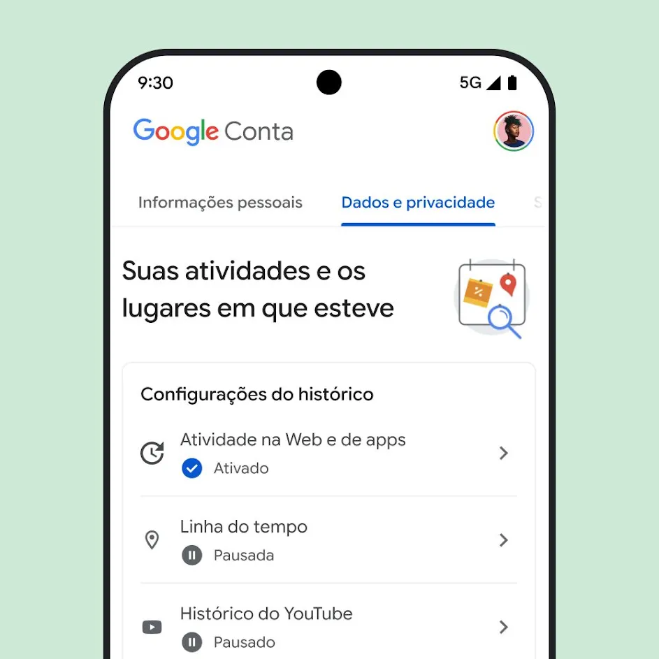 Imagem da interface da página "Minha conta" do Google.