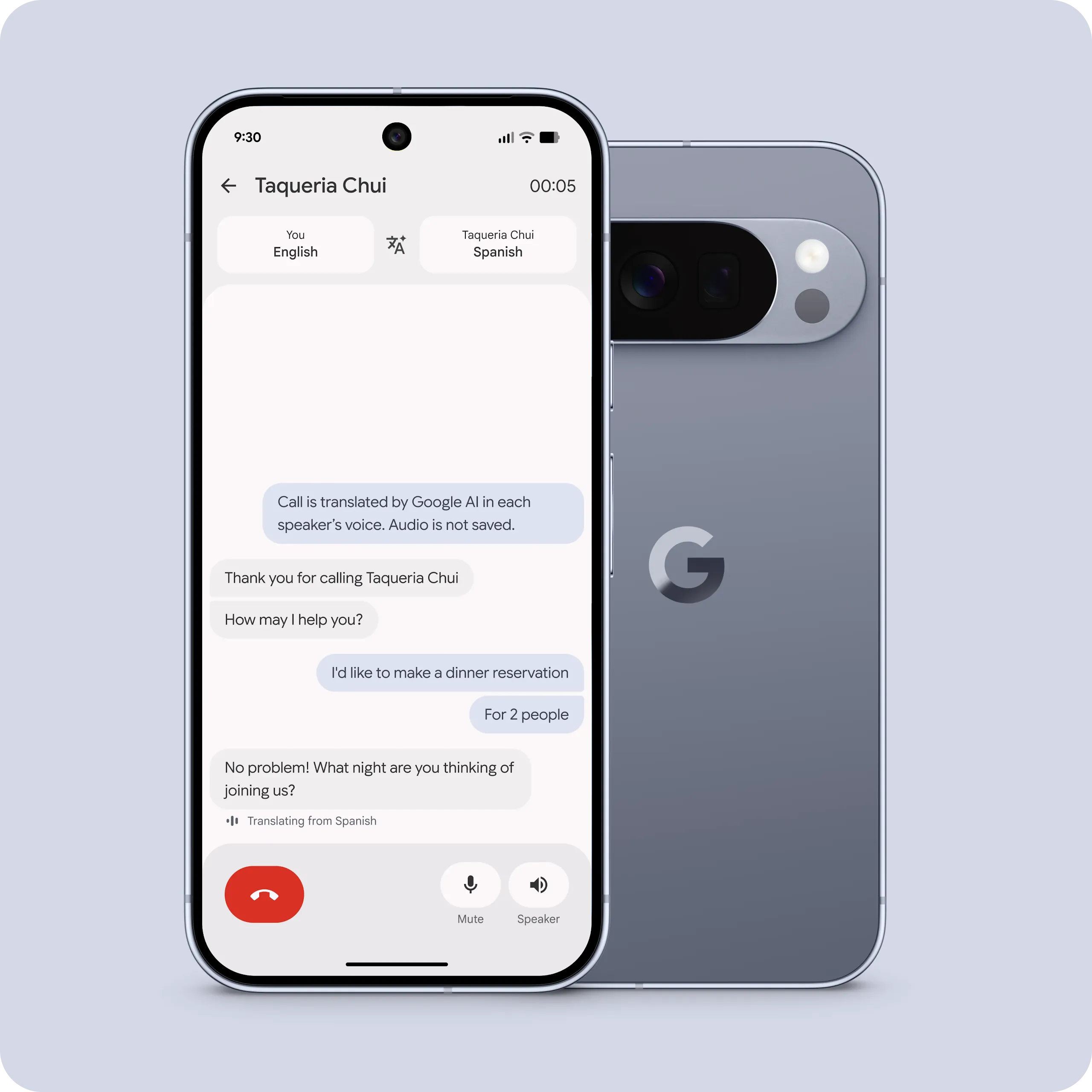 Front and back view of a Moonstone Google Pixel 10 phone. The screen shows an image of an espresso machine to use as an example of how Gemini Live's newest feature works highlighting information you need on your phone screen.
