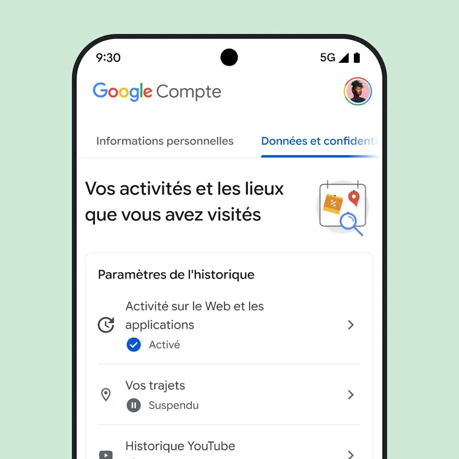 Image de l'interface utilisateur d'un compte Google.