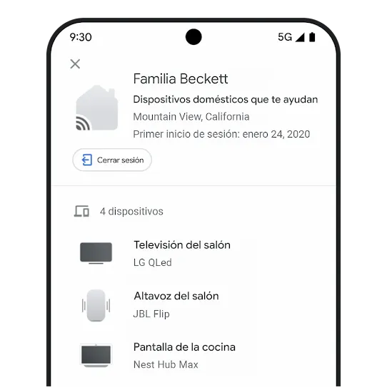 Página de actividad de los dispositivos de la cuenta de Google