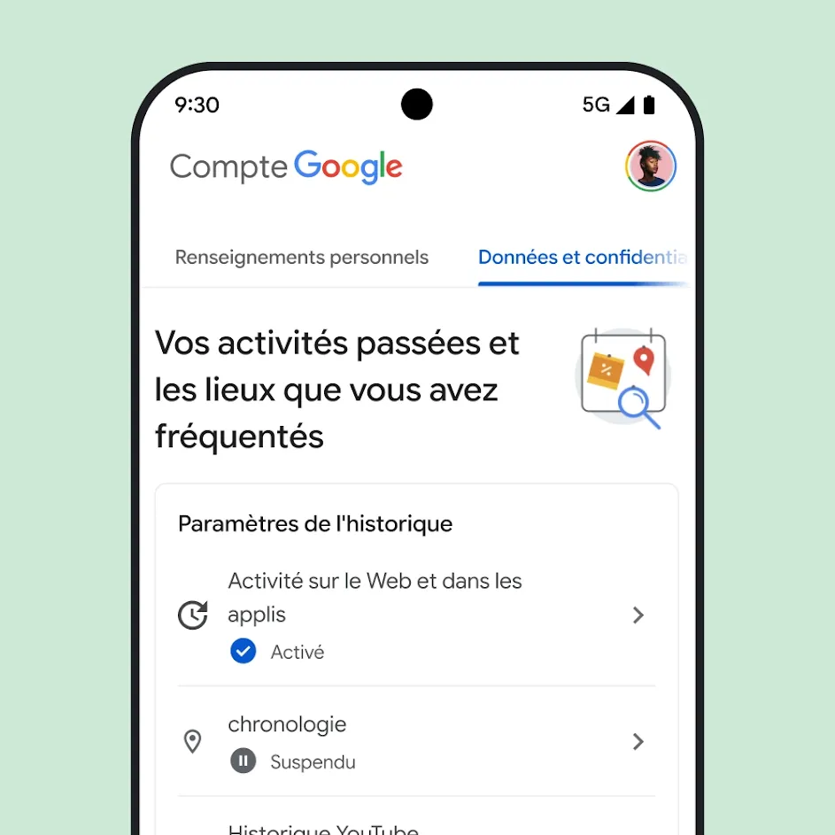 Image de l'IU de Mon compte Google.