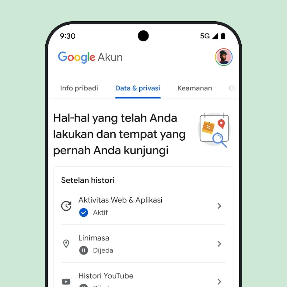 Gambar UI Akun Google Saya.